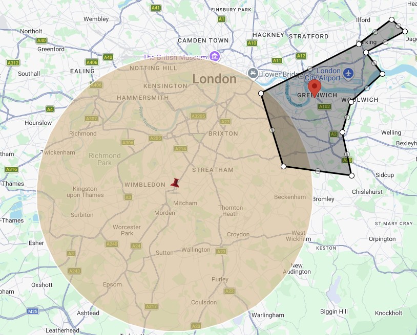 Screenshot showing Geolist Wholesale map drawing tools