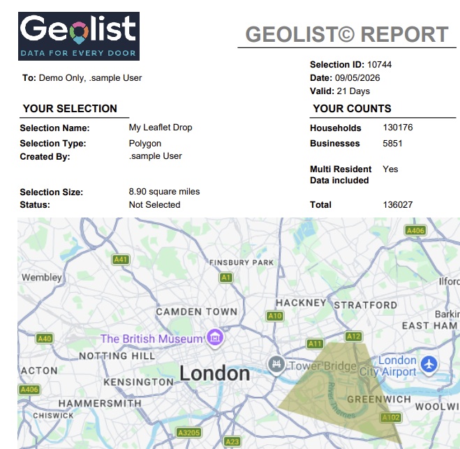 Screenshot showing campaign planning and reporting in Geolist Wholesale